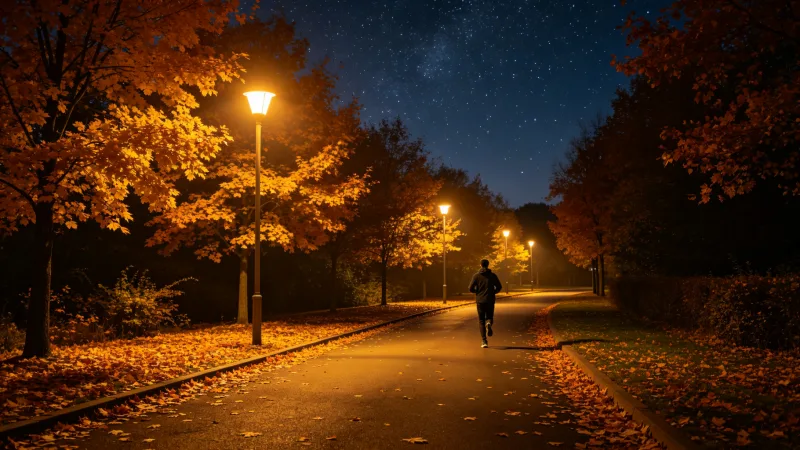 秋天的夜晚，适合跑步也适合思考